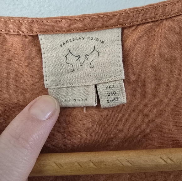 Anthropologie Vanessa Virginia Top Size 0 Orange Sienna Eyelet Peplum Boho Hippy - Picture 3 of 7